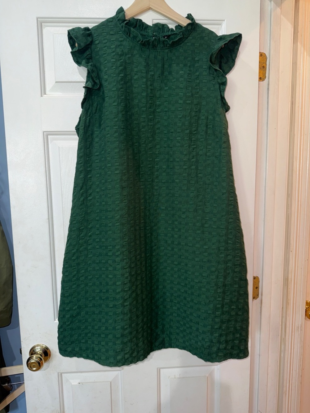 SHEIN Dark Green Ruffle-Trim Textured Midi Dress